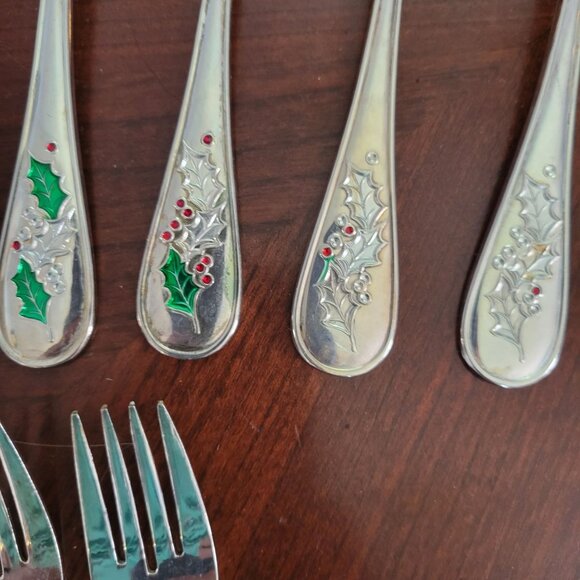Holiday Silverware Set Holly Design 20-Piece Stainless Steel Flatware Christmas - Picture 4 of 7